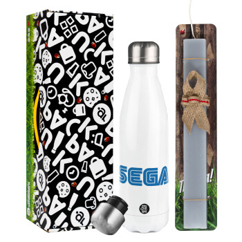 SEGA, Easter candle, metallic white thermos bottle (500ml) & aromatic flat candle (30cm) (GRAY)