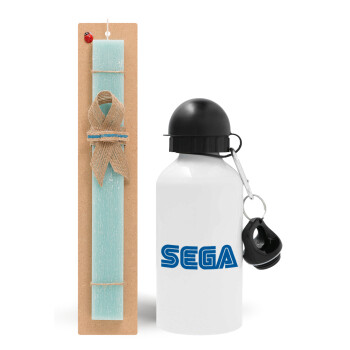 SEGA, Easter Set, metallic aluminum water bottle (500ml) & scented flat candle (30cm) (TURQUOISE)