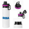 Metallic water bottle with safety lid, 850ml aluminum