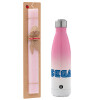 Easter Set, Metallic pink/white (Stainless steel) thermos, double-walled, 500ml & aromatic flat Easter candle (30cm) (PINK)