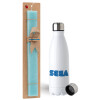 Easter Set, metallic stainless steel water bottle (750ml) & aromatic flat Easter candle (30cm) (TURQUOISE)