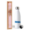 Easter Set, metallic stainless steel water bottle (750ml) & scented flat Easter candle (30cm) (PINK)
