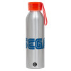Aluminum Sports Bottle 650ml – Silver with Red Cap and Silicone Strap