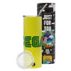 Neon Yellow Travel Tumbler θερμό, μεταλλικό καλαμάκι(Ανωξείδωτο 304 Food grade, BPA free, 600ml)