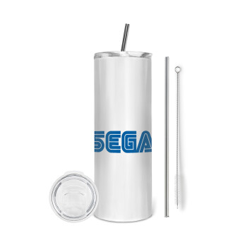 SEGA, Eco friendly ποτήρι θερμό (tumbler) από ανοξείδωτο ατσάλι 600ml, με μεταλλικό καλαμάκι & βούρτσα καθαρισμού