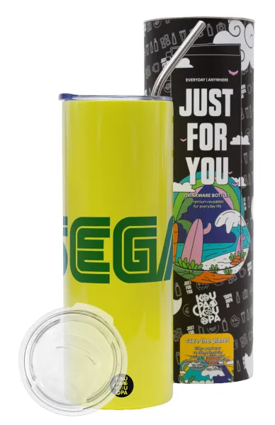 SEGA — Neon Yellow Travel Tumbler, with metal straw (Stainless steel 304 Food grade, BPA free, 600ml)
