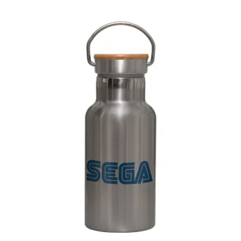 SEGA, Μεταλλικό παγούρι θερμός (Stainless steel) Ασημένιο με ξύλινο καπακι (bamboo), διπλού τοιχώματος, 350ml