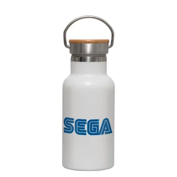 SEGA, Μεταλλικό παγούρι θερμός (Stainless steel) Λευκό με ξύλινο καπακι (bamboo), διπλού τοιχώματος, 350ml