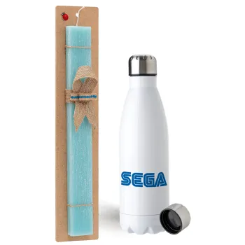 SEGA, Easter Set, metallic stainless steel water bottle (750ml) & aromatic flat Easter candle (30cm) (TURQUOISE)