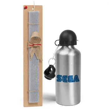 SEGA, Easter Set, metallic silver aluminum water bottle (500ml) & aromatic flat Easter candle (30cm) (GRAY)