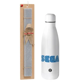 SEGA, Easter Set, metallic stainless thermos bottle (500ml) & scented flat Easter candle (30cm) (GRAY)
