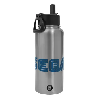 SEGA, Metal mug thermo Silver with Straw and Spout Lid (Stainless steel), double wall, 950ml