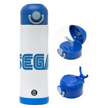 SEGA, Παιδικό παγούρι θερμό, ανοξείδωτο, με καλαμάκι ασφαλείας, ΜΠΛΕ (500ml)