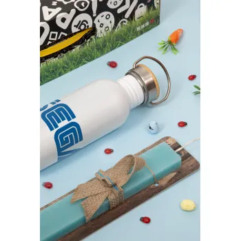 SEGA, Πασχαλινή Λαμπάδα με παγούρι μεταλλικό Ασημένιο αλουμινίου (500ml) & κερί αρωματικό πλακέ (30cm) (ΤΙΡΚΟΥΑΖ)