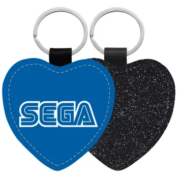 SEGA, Μπρελόκ PU δερμάτινο glitter καρδιά ΜΑΥΡΟ