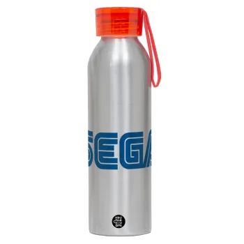 SEGA, Αλουμινένιο Αθλητικό Μπουκάλι 650ml – Ασημί με Κόκκινο Καπάκι και Λουράκι Σιλικόνης