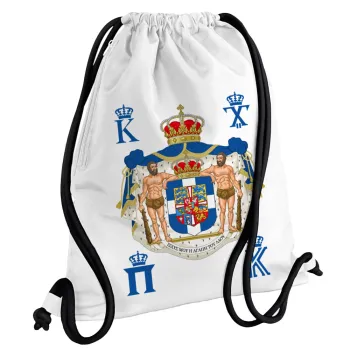 Hellas kingdom, Backpack pouch GYMBAG white, with pocket (40x48cm) & thick cords
