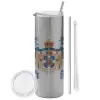 Tumbler stainless steel Silver 600ml, with metal straw & cleaning brush