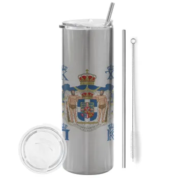 Hellas kingdom, Tumbler stainless steel Silver 600ml, with metal straw & cleaning brush