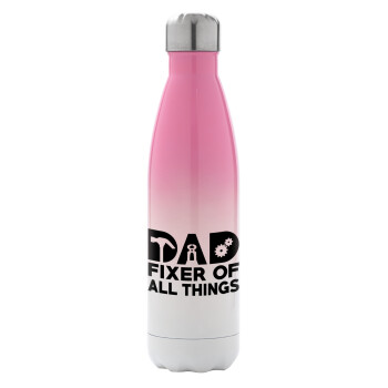 DAD, fixer of all thinks, Metal mug thermos Pink/White (Stainless steel), double wall, 500ml