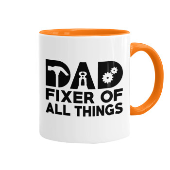 DAD, fixer of all thinks, Mug colored orange, ceramic, 330ml