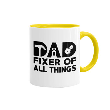 DAD, fixer of all thinks, Mug colored yellow, ceramic, 330ml