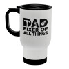 DAD, fixer of all thinks, Stainless steel travel mug with lid, double wall (warm) white 450ml