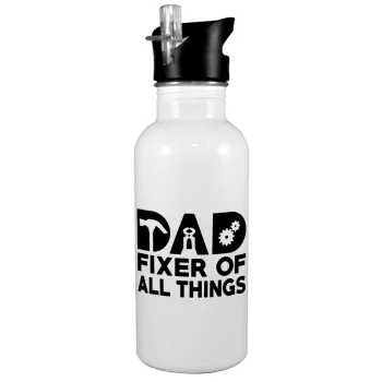 DAD, fixer of all thinks, White water bottle with straw, stainless steel 600ml