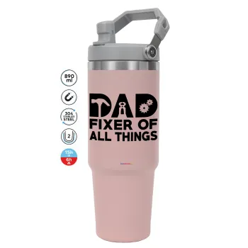 DAD, fixer of all thinks, Pink color, 890ml (30oz) stainless Steel Tumbler with Handle