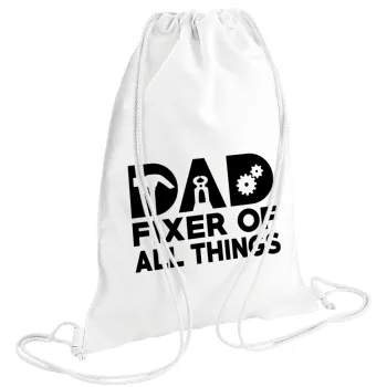 DAD, fixer of all thinks, Τσάντα πλάτης πουγκί GYMBAG λευκή (28x40cm)