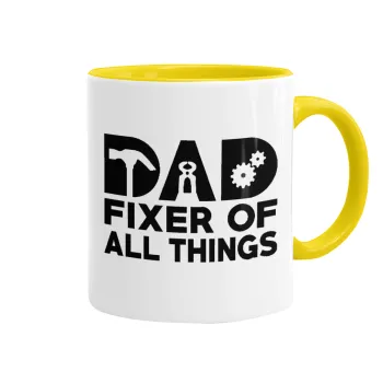 DAD, fixer of all thinks, Mug colored yellow, ceramic, 330ml
