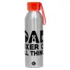 Aluminum Sports Bottle 650ml – Silver with Red Cap and Silicone Strap