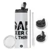 Travel Tumbler θερμό με διπλό καπάκι, μεταλλικό καλαμάκι και βούρτσα καθαρισμού (Ανωξείδωτο 304 Food grade, BPA free, 600ml)