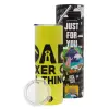 Neon Yellow Travel Tumbler θερμό, μεταλλικό καλαμάκι(Ανωξείδωτο 304 Food grade, BPA free, 600ml)