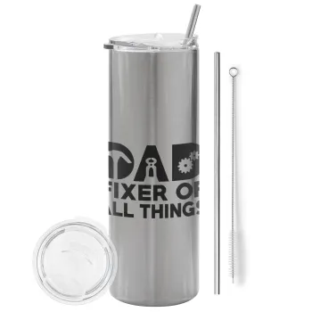 DAD, fixer of all thinks, Tumbler stainless steel Silver 600ml, with metal straw & cleaning brush