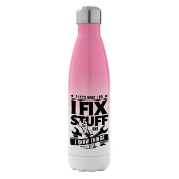 I fix stuff, Metal mug thermos Pink/White (Stainless steel), double wall, 500ml