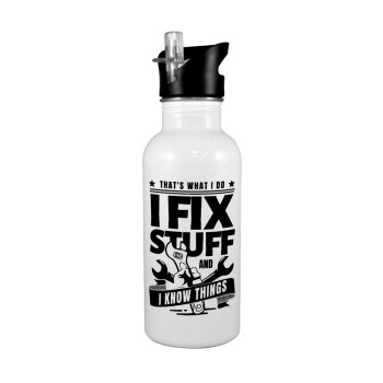 I fix stuff, White water bottle with straw, stainless steel 600ml