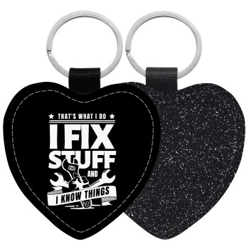 I fix stuff, Μπρελόκ PU δερμάτινο glitter καρδιά ΜΑΥΡΟ