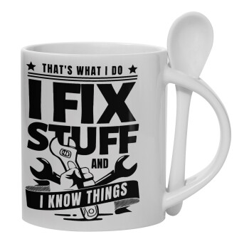 I fix stuff, Ceramic coffee mug with Spoon, 330ml (1pcs)