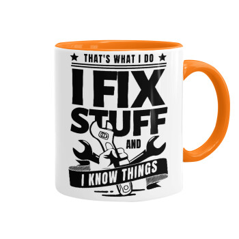 I fix stuff, Mug colored orange, ceramic, 330ml