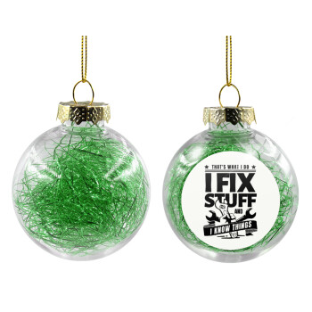 I fix stuff, Χριστουγεννιάτικη μπάλα δένδρου διάφανη με πράσινο γέμισμα 8cm