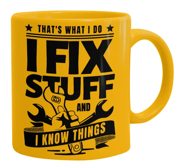 I fix stuff — Κούπα, κεραμική κίτρινη, 330ml