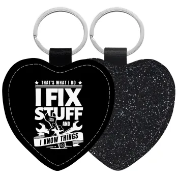 I fix stuff, Μπρελόκ PU δερμάτινο glitter καρδιά ΜΑΥΡΟ