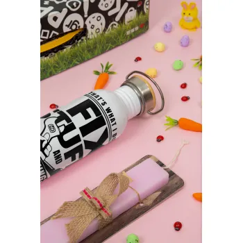 I fix stuff, Πασχαλινή Λαμπάδα με παγούρι μεταλλικό (620ml, stainless steel) & κερί αρωματικό πλακέ (30cm) (ΡΟΖ)