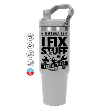 I fix stuff, GREY color, 890ml (30oz) stainless Steel Tumbler with Handle