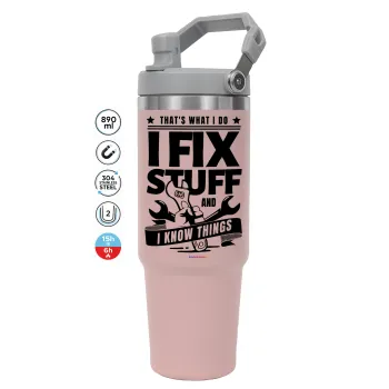 I fix stuff, Pink color, 890ml (30oz) stainless Steel Tumbler with Handle