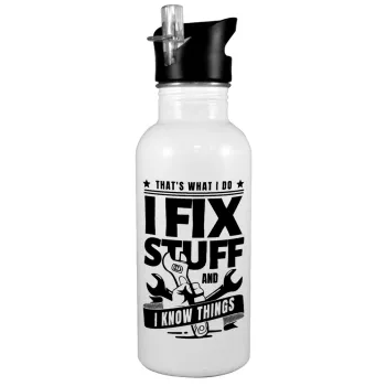 I fix stuff, White water bottle with straw, stainless steel 600ml