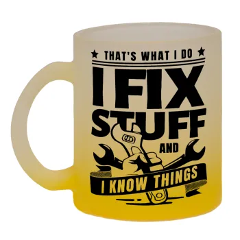 I fix stuff, Κούπα γυάλινη δίχρωμη με βάση το κίτρινο ματ, 330ml