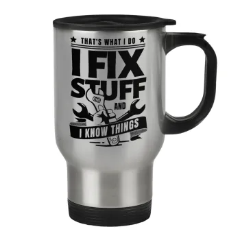 I fix stuff, Stainless steel travel mug with lid, double wall 450ml