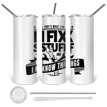 I fix stuff, Tumbler ποτήρι θερμό από ανοξείδωτο ατσάλι 600ml, με μεταλλικό καλαμάκι & βούρτσα καθαρισμού